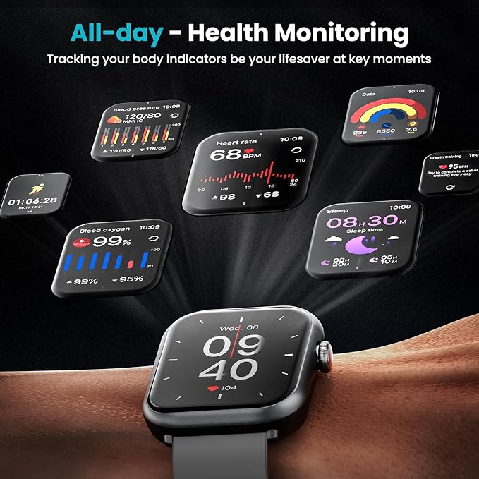 Smart Watches for Men Women, 1000mAh Battery Life Smart Watch for Android and iPhone Compatible, Fitness Tracker with Heart Rate/Sleep Monitor, 100+ Sports Modes, IP68 Waterproof