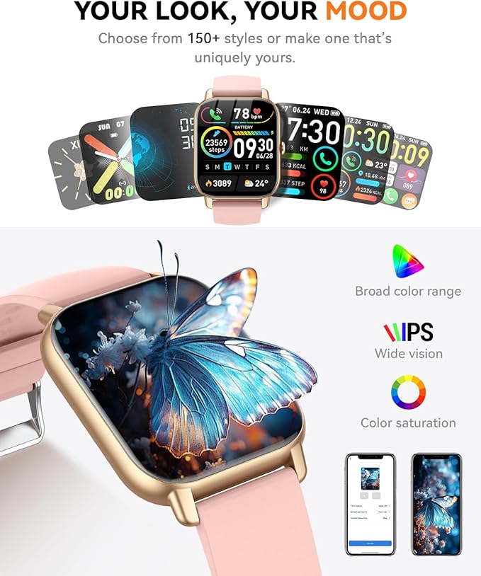 Smart Watches for Men Women(Answer/Make Call), Fitness Tracker Watch with Activity Counter/Sleep Monitor/ 110+ Sports Modes,Smart Watch for Android iPhone iOS Compatible (Pink, 1.83)