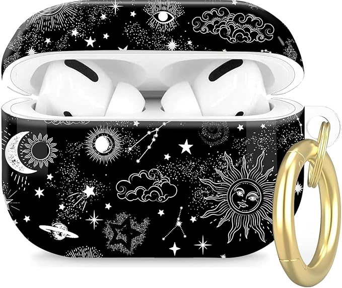 Compatible with Airpod Pro 2nd/1st Generation,Full Protection Cover for Women,Accessories Hard Case Portable & Shockproof for Airpod Pro 2nd Charging Case 2023/2022/2019(Funny Moon Stars Galaxy)