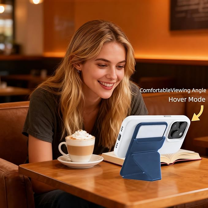 for MagSafe Wallet RFID Blocking, 2 Card Holder, Stand Strong Magnetic Grip, Slim Leather Phone Wallet, Compatible with iPhone 17/16/15/14/13/12 Series (Deep Blue Small Support)