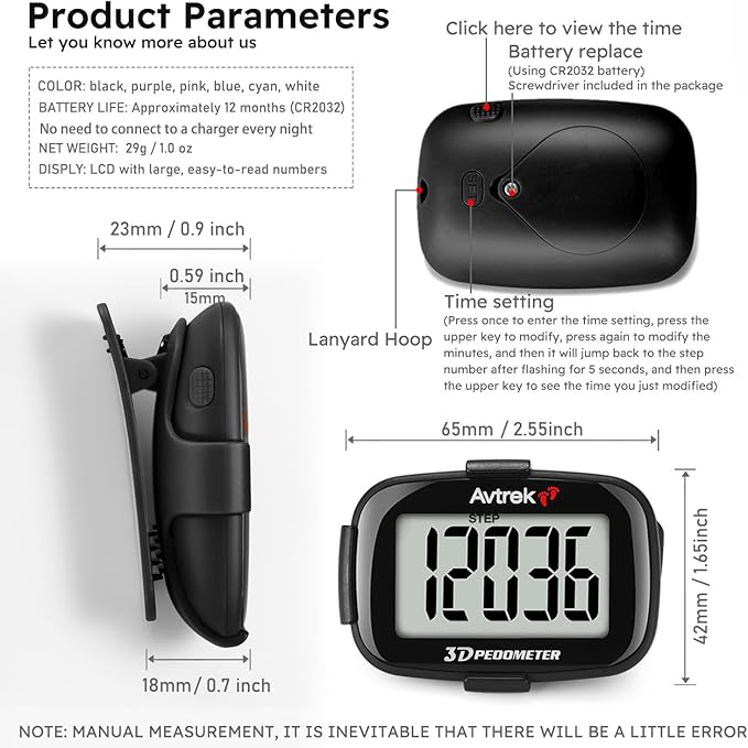3D Step Counter Clip On with LED Backlight Pocket Pedometer for Walking Outdoor Activities Fitness Tracker Without Smartphone