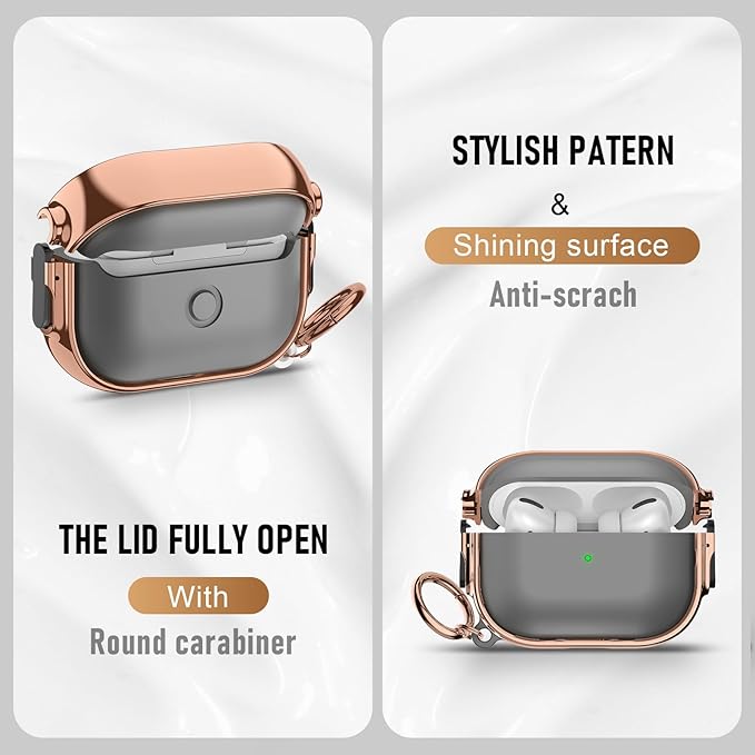 Maxjoy for Cute Airpods Pro 2 case with Safety Lock,Compatible Airpods Pro Case 2nd/1st Gen,Compatible Plating Solid Color AirPods Case Cover for Men Women Girly with Keychain-Transparent Black