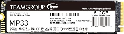TEAMGROUP MP33 512GB SLC Cache 3DNAND TLC NVMe PCIe Gen3x4 M.2 2280 Internal SSD R/W up to 1700/1400 MB/s Compatible w/ Laptop&Desktop TM8FP6512G0C101