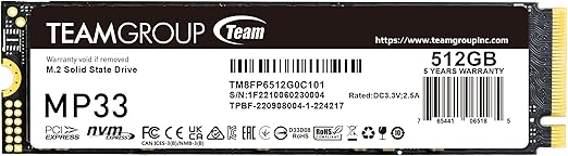 TEAMGROUP MP33 512GB SLC Cache 3DNAND TLC NVMe PCIe Gen3x4 M.2 2280 Internal SSD R/W up to 1700/1400 MB/s Compatible w/ Laptop&Desktop TM8FP6512G0C101