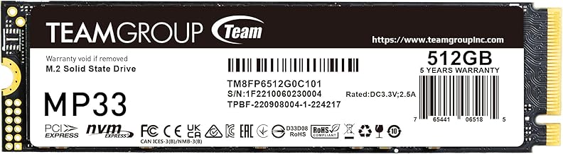 TEAMGROUP MP33 512GB SLC Cache 3DNAND TLC NVMe PCIe Gen3x4 M.2 2280 Internal SSD R/W up to 1700/1400 MB/s Compatible w/ Laptop&Desktop TM8FP6512G0C101
