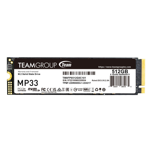 TEAMGROUP MP33 512GB SLC Cache 3DNAND TLC NVMe PCIe Gen3x4 M.2 2280 Internal SSD R/W up to 1700/1400 MB/s Compatible w/ Laptop&Desktop TM8FP6512G0C101