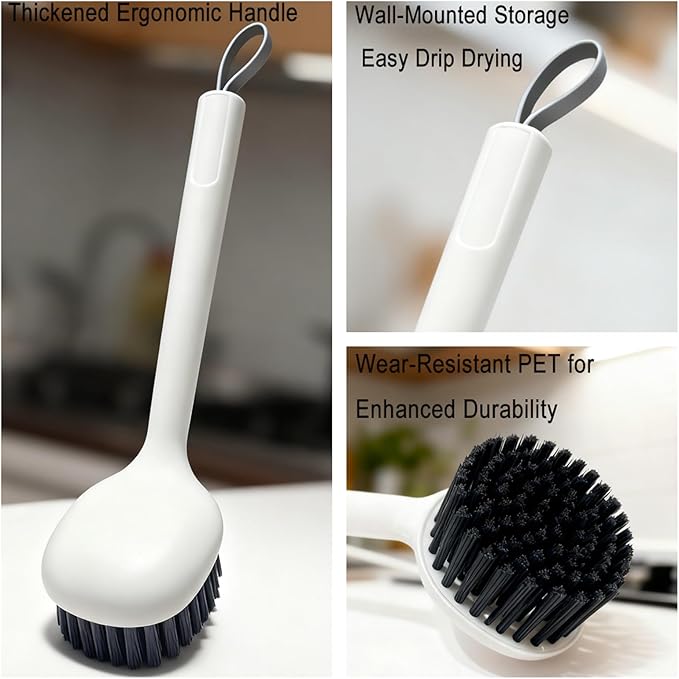 2-Piece Kitchen Brush Set: Handheld Dish Cleaning Brush and Dual-Head Cleaning Tool for Pots, Pans, Sinks, Stubborn Grease, Stovetops, and Burnt-On Residue