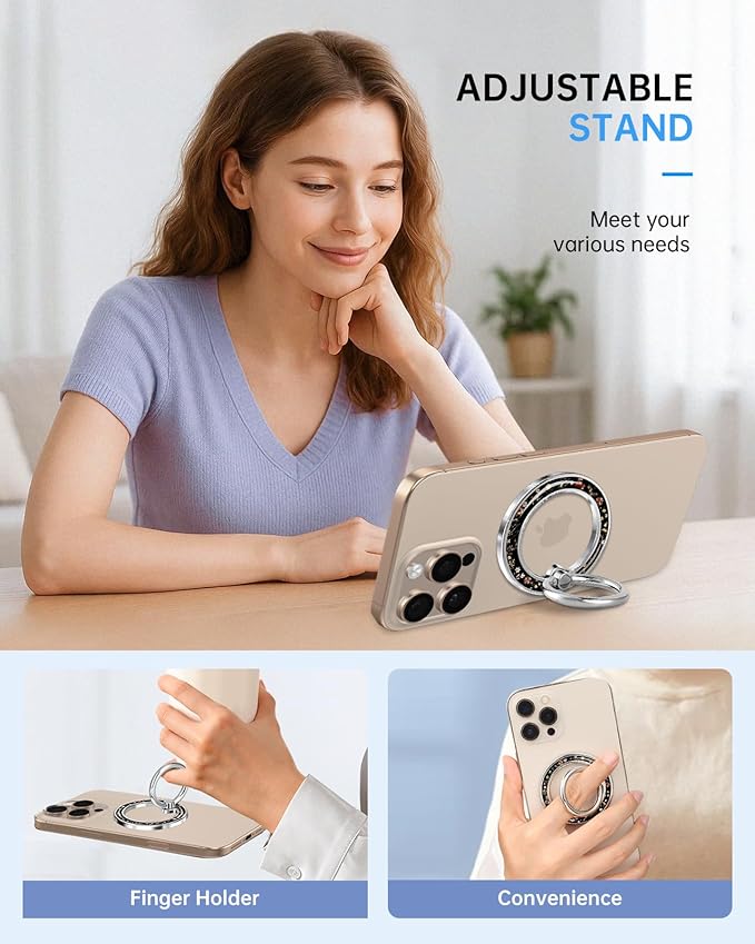 Magnetic Phone Ring Holder Compatible with MagSafe - Cell Phone Grip Magnet Removable Finger Ring Grip Stand Cute Kawaii Design for iPhone 17 Pro Max 16 15 14 13 12 Series Retro Grow Flower