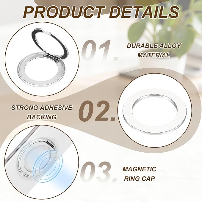 PATIKIL Phone Ring Holder, Metal 360 Rotation Magnetic Phone Grip Holder Stand with Adhesive Backing Smartphone Finger Grip Kickstand for Tablet Case Car Mount Accessory, Silver