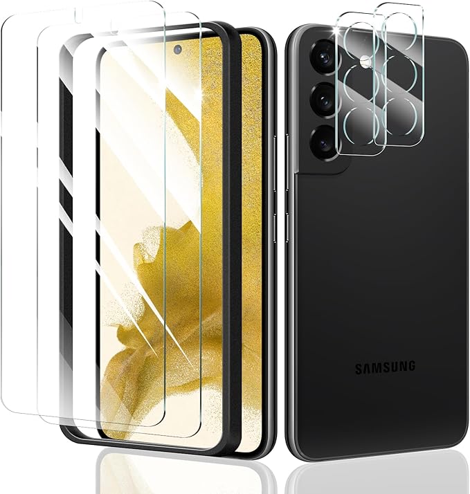2*Screen Protector and 2*Camera Lens Protector for Samsung Galaxy S22 with a Installation Alignment Aid, Double Shatterproof HD Tempered Glass Film, [9H Hardness][Anti-Scratch]