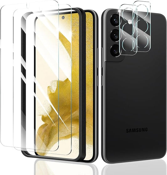 2*Screen Protector and 2*Camera Lens Protector for Samsung Galaxy S22 with a Installation Alignment Aid, Double Shatterproof HD Tempered Glass Film, [9H Hardness][Anti-Scratch]