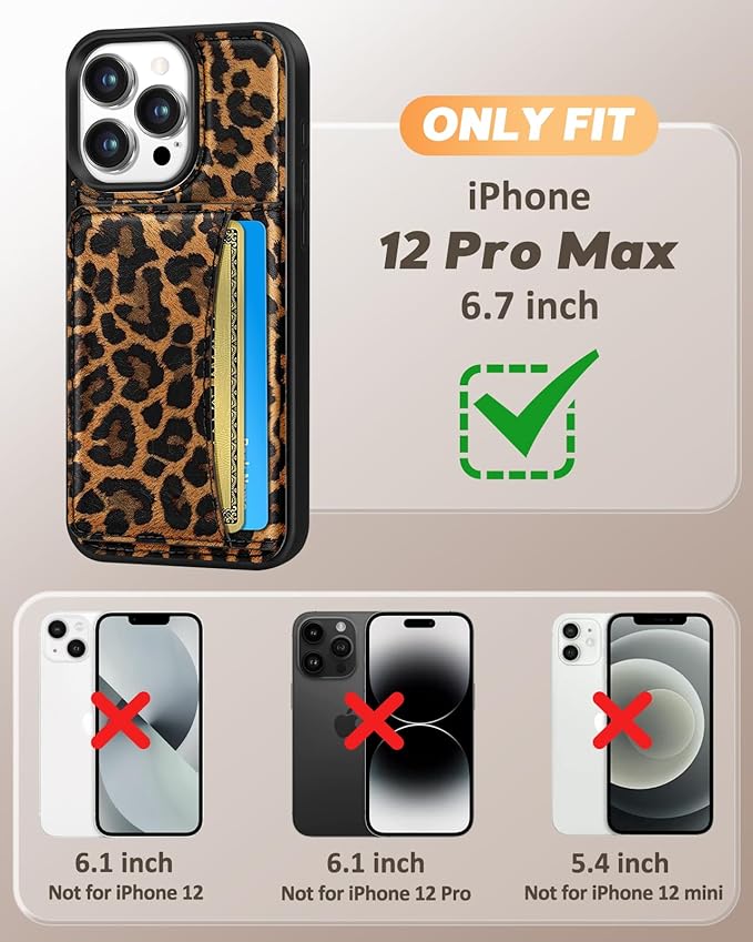 for iPhone 12 Pro Max Case with Wallet - Fits 4 Card Slots, Compatible with MagSafe for Women Aesthetic Durable PU Leather Credit Card Holder Kickstand Phone Cover for Apple 12 Promax, Leopard