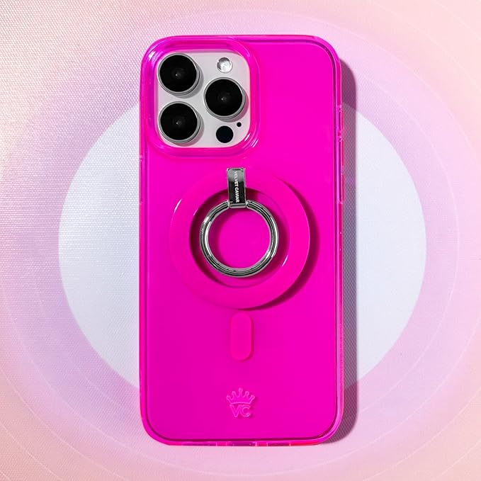 VELVET CAVIAR Compatible with MagSafe Phone Grip - Magnetic Ring Holder with Adjustable Stand - Removable MagSafe Accessories for iPhone 16, 15, 14, 13, 12 (Neon Pink)