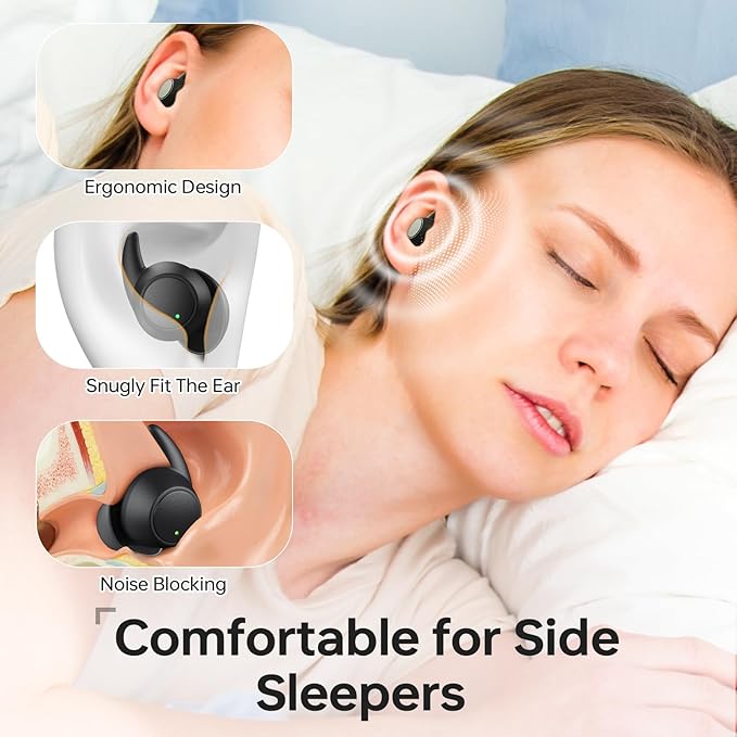 MUSICOZY Bluetooth 5.3 Sleep Earbuds, Wireless Sleep Headphones, Light-Weight in-Ear Buds for Sleeping, IPX6 Waterproof Earbuds for Side Sleepers White Noise Concerts Podcasts Study Focus Men Women