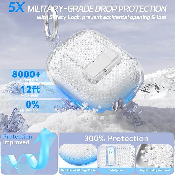 for AirPods Pro 2 Case with Phone Stand & Secure Lock, Auto-Open Clear Cover Compatible with Apple AirPods Pro 2nd/1st Gen (2023,2022,2019) with Cleaning Kit & Keychain (W-White)