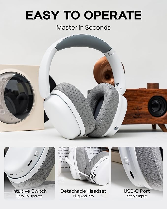 EPOMAKER X Aula G7 Pro Wireless Gaming Headset, Dual Mode BT5.3 & 2.4GHz, 7.1 Surround Sound, 80+ Hour Battery, RGB Light, with Noise Canceling Mic for PS5, PS4, Switch, PC (White)