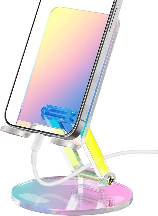 Tomorotec Adjustable Acrylic Phone Stand for Desk, Foldable Phone Holder