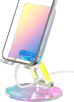 Tomorotec Adjustable Acrylic Phone Stand for Desk, Foldable Phone Holder