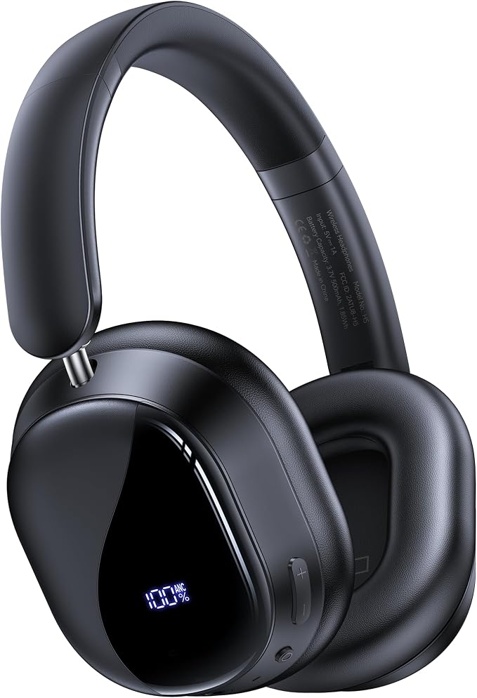 Hybird Active Noise Cancelling Bluetooth 6.4 Headphones Wireless 140 Hrs Playtime ANC & Battery Display Over Ear Headphones With ENC Mic Hi-Res Audio Comfort Earcup Headphones for Travel Game Music