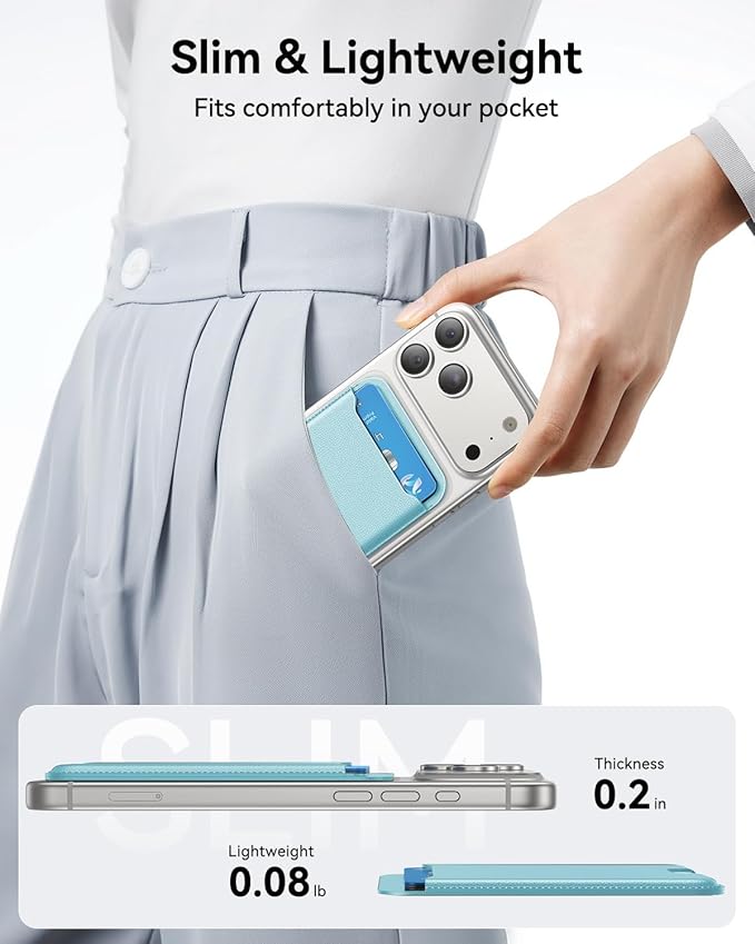 for MagSafe Wallet, 3 Cards Holder, Slim Magnetic Phone Wallet for iPhone 17/16/15/14/13/12 Pro Max Plus Air Series,RFID Blocking Vegan Leather,SkyBlue