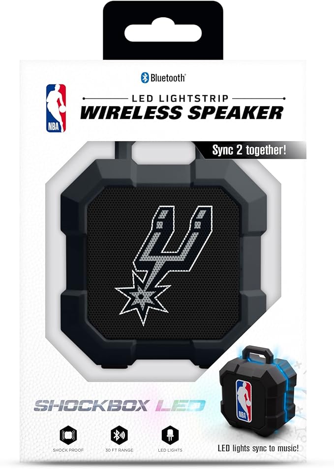 SOAR NBA Shockbox LED Wireless Bluetooth Speaker - Water Resistant IPX4, 5.0 Bluetooth with Over 5 Hours of Play Time - Small Portable Speaker - Officially Licensed NBA, Perfect Home & Outdoor Speaker