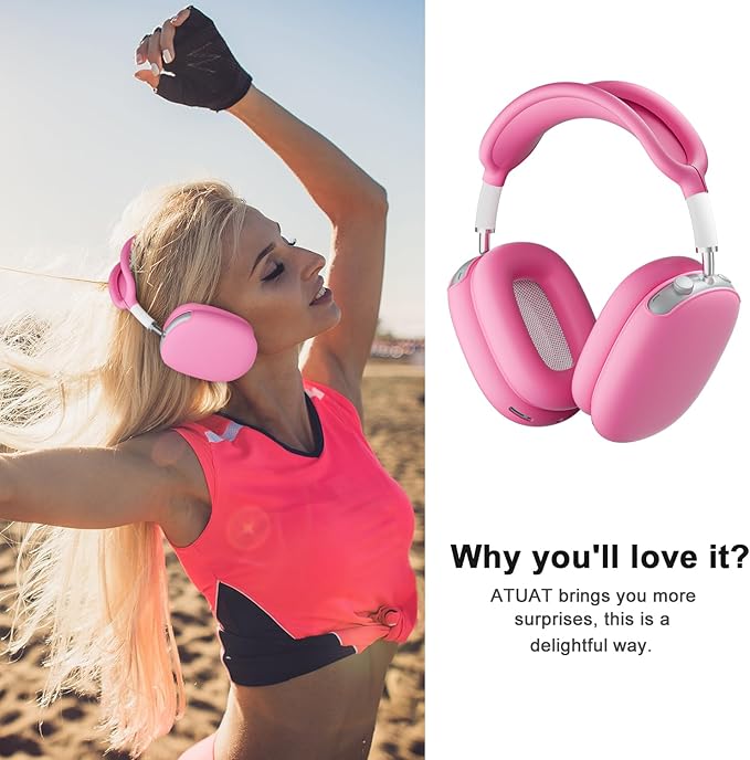 ATUAT for AirPods Max Headphones Case, Protective Silicone Case Cover Skin Accessories Anti-Scratch for Women Men for Apple AirPods Max 2024/2020 (USB-C/Lightning), Fluorescent Pink