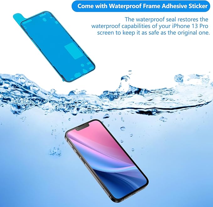 for iPhone 13 Pro Screen Replacement 6.1 Inch, Diykitpl 3D Touch LCD Display for A2483, A2636, A2638, A2639, A2640, with Repair Tools Kit+ Waterproof Frame Adhesive Sticker+Screen Tempered Protector