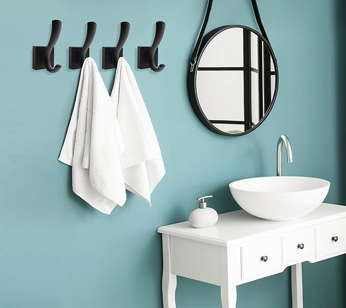Black Wall Hooks Coat Hook, Towel Hooks Robe Hook for Bathroom, Entryway Mudroom Hooks for Hanging Coat Key Hat Backpack (8 Pack, Black)