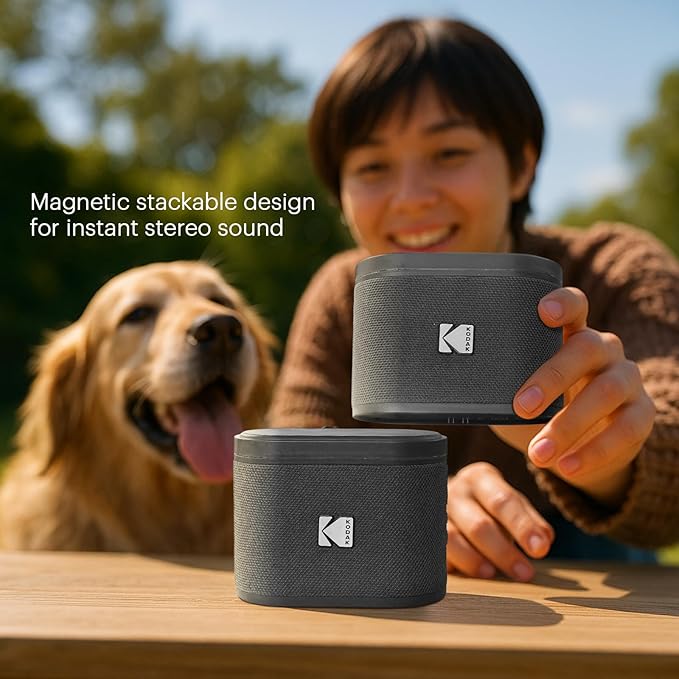 KODAK SOUNDBRIX Magnetic Splittable Bluetooth Speaker V5.4 Wireless Portable Bluetooth Speaker with 4 Speaker Pairing Stereo Sound and 5H Playtime IPX4 Water Resistant for Home Outdoor for Men Women
