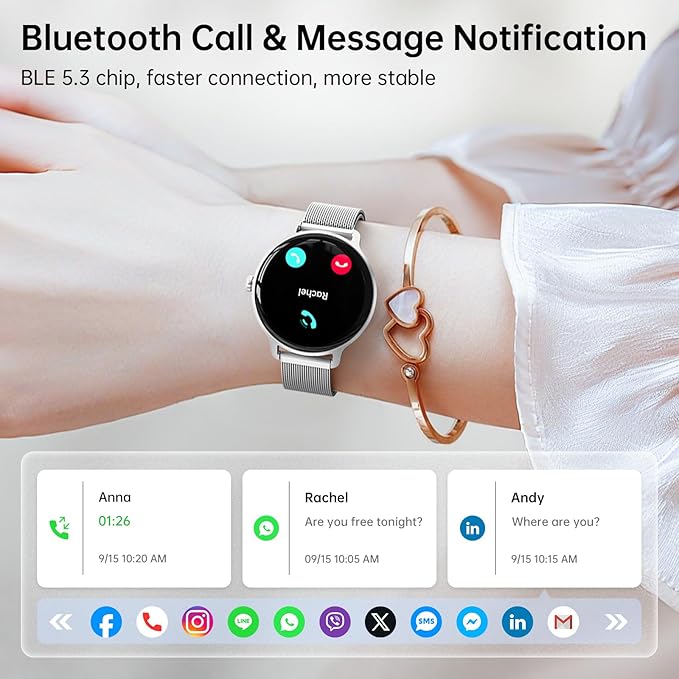 Smart Watch for Women, 1.27" AMOLED Screen Smartwatch with Answer/Make Call for iPhone/Android/Samsung, Fitness Tracker with 120+ Sport Modes, Heart Rate/Sleep/Health Monitor, IP68 Waterproof, Silver