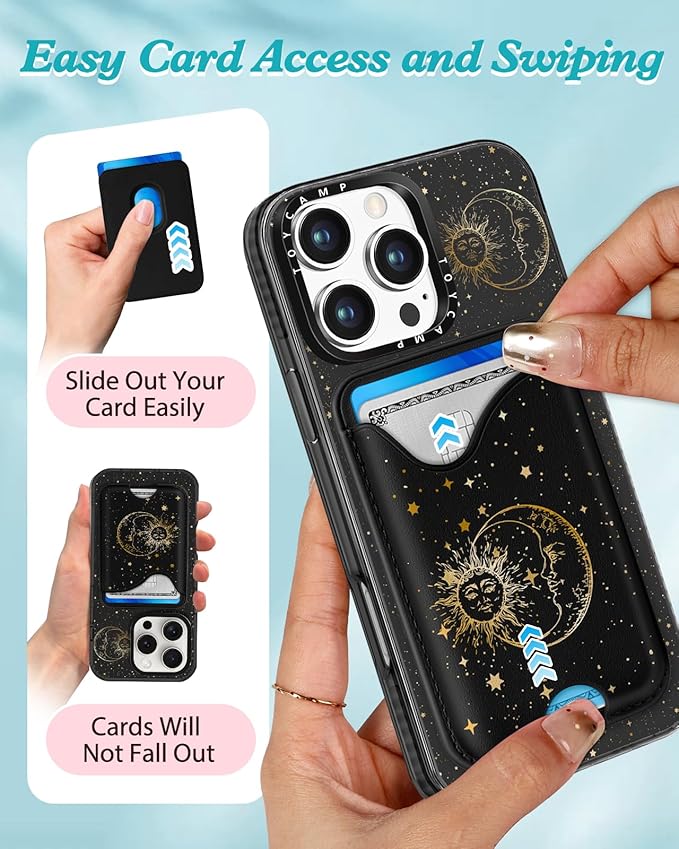 Toycamp for iPhone 16 Pro Max Case - Compatible with Magsafe Credit Card Holder Wallet Magnetic Cute Women Teen Girls Kawaii Girly Unique Sun Moon Design Phone Cover for Apple 16 Promax 6.7"