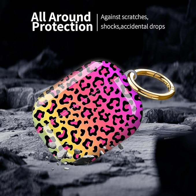 Compatible with AirPod Pro 3 (2025),Cute Case Cover for Women & Men, Full Protection Shockproof Hard Case with Keychain, Wireless Charging Case Accessories(Neon Rainbow Leopard)