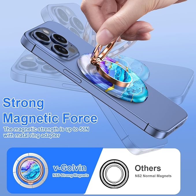 Magnetic Phone Ring Holder for MagSafe Grip,[Super Magnet],Stylish 360° Rotation Cell Phone Grip Stand Finger Ring Kickstand for iPhone 17 16 15 14 Pro Max,iPad and Smartphones,Blue
