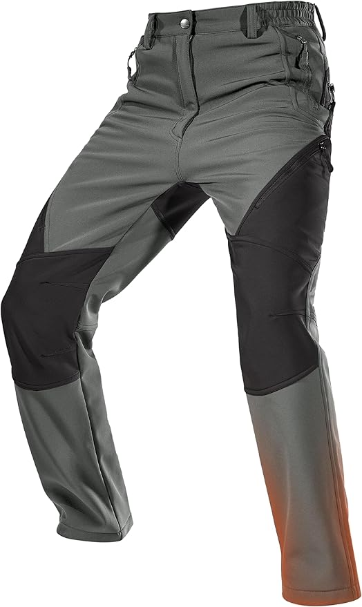 FREE SOLDIER Men's Fleece Lined Outdoor Cargo Hiking Pants Water Repellent Softshell Snow Ski Pants with Zipper Pockets
