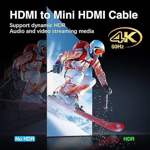 Duttek Thin Mini HDMI to HDMI Coiled Cable 1FT-4Ft, Ultra Slim & Flexible Soft Left Angled HDMI to Mini HDMI Cable Supports 3D/4K@60Hz for HDTV, Tablet, Camera and Camcorder