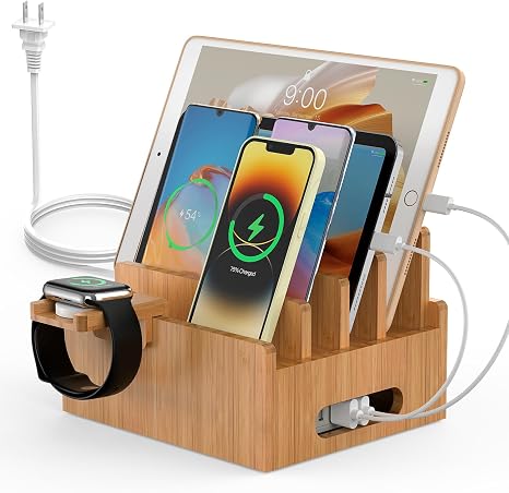 Pezin & Hulin Bamboo Charging Stations with 5 Port USB Charger & 5 Cables