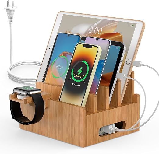 Pezin & Hulin Bamboo Charging Stations with 5 Port USB Charger & 5 Cables