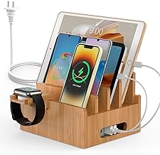 Pezin & Hulin Bamboo Charging Stations with 5 Port USB Charger & 5 Cables