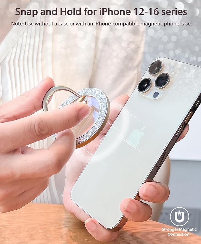 Magnetic Phone Grip for Magsafe Phone Ring Holder Finger Kickstand, Twinkle Transparent Magnetic Double Ring Holder for iPhone 16 15 14 13 12 Pro Max Plus (Titanium)
