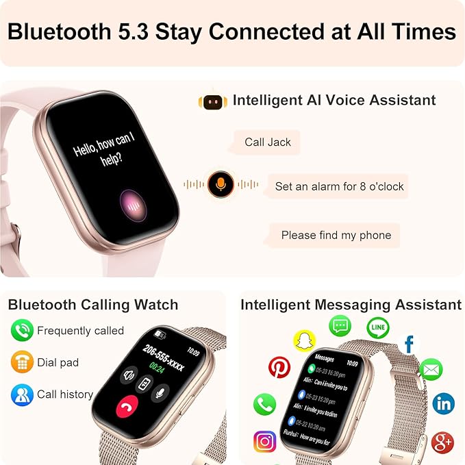 Smart Watches for Women Men, 1.75" HD Screen Smartwatch Answer/Make Calls, Fitness Activity Tracker with Heart Rate SpO2 Sleep Monitor, 120+ Sports Modes, IP68 Waterproof (Rose Gold)