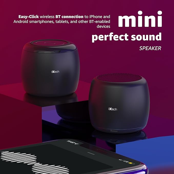 IXTECH Portable Bluetooth Speaker with Remote Shutter and Built-in Microphone - Mini Wireless Travel Speaker for Outdoors