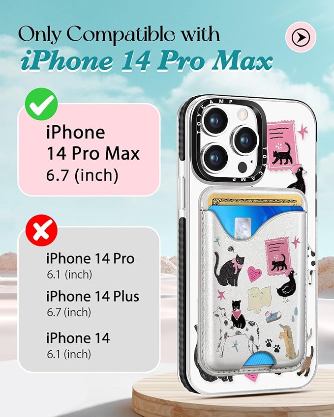 Toycamp for iPhone 14 Pro Max Case - Compatible with Magsafe Credit Card Holder Wallet Magnetic Cute Women Teen Girls Kawaii Girly Unique Cats Dogs Design Phone Cover for iPhone 14 Promax