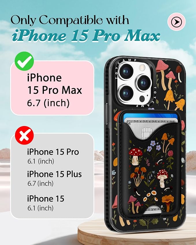 Toycamp for iPhone 15 Pro Max Case - Compatible with Magsafe Credit Card Holder Wallet Magnetic Cute Women Teen Girls Kawaii Girly Unique Design Phone Cover for Apple 15 Promax 6.7"