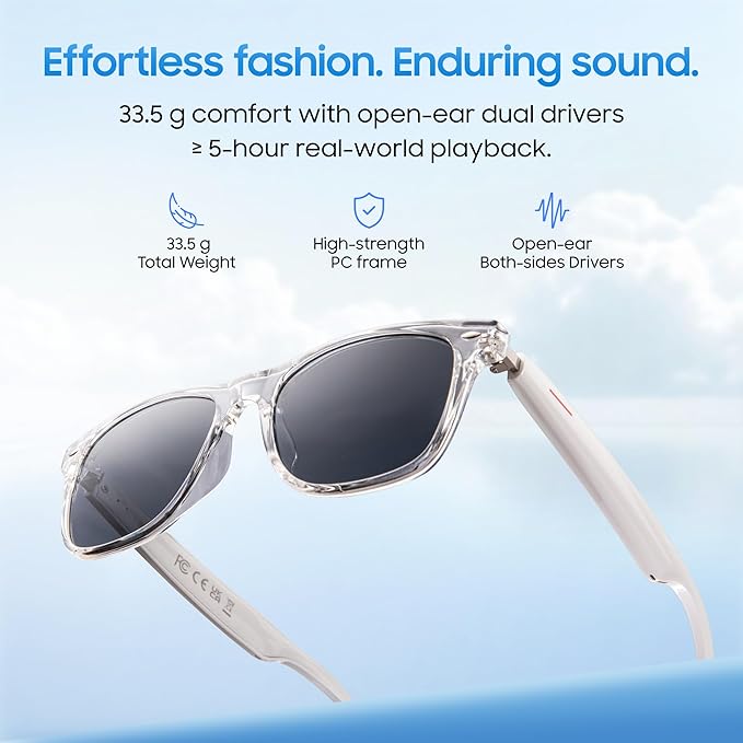 LIMU Gen 5 Smart Glasses - AI Glasses with Real-Time AI Interpreter - Open-Ear Bluetooth Glasses with Speakers for Calls & Music, Touch Control, Voice Assistant, Polycarbonate Build for Women & Men