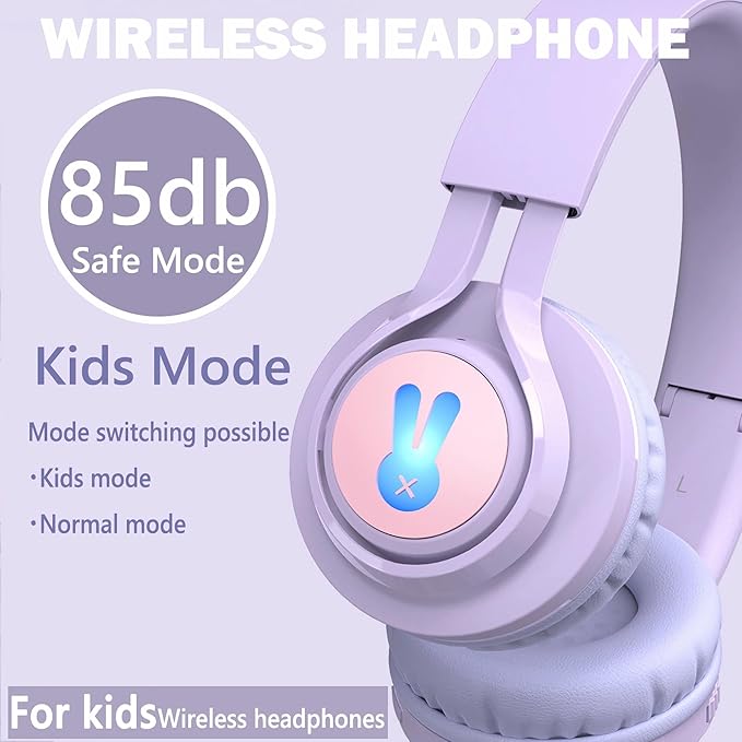 Kids Bluetooth Headphones,85db Volume Limit,Hearing Protection,Wireless Headphones with Mic,Music,Chat,Kids Mode,Normal Mode,Wireless and Wired,LED Light,for Children Adults,Purple