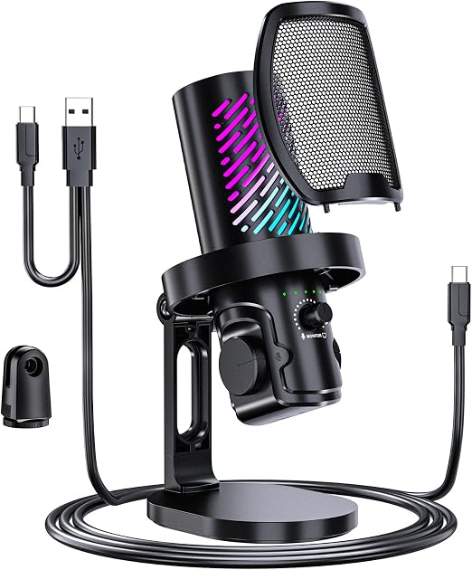tenlamp USB Gaming Microphone for Streaming & Podcast, Gain Control