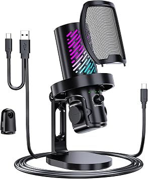 tenlamp USB Gaming Microphone for Streaming & Podcast, Gain Control