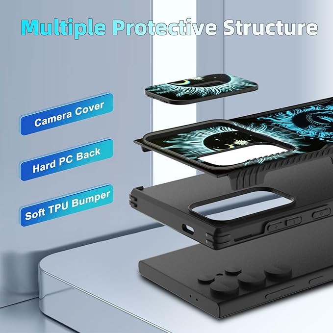 for Galaxy S26 Ultra Case Built in Slide Camera Lens Cover,Heavy Duty Shockproof Protection Dual Layer Case for Samsung Galaxy S26 Ultra 6.9" 2026,Sun Moon
