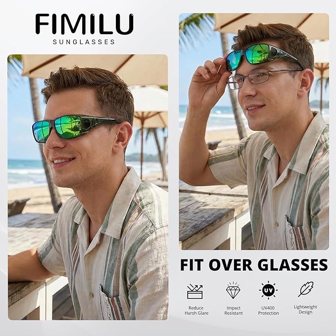 FIMILU 2PCS Polarized Sunglasses Fit Over Glasses for Men, Wrap Around Sunglasses for Driving & Outdoor UV400 Protection
