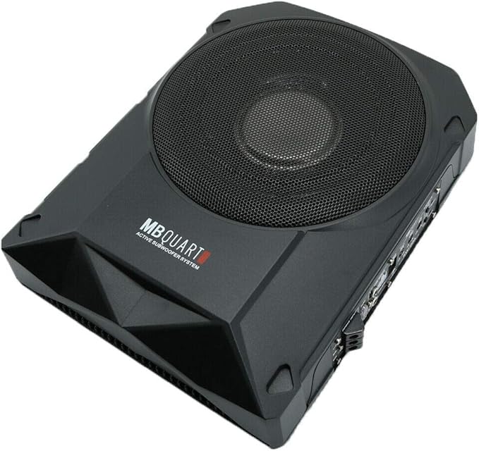 MB Quart RW-110A 800W Reference Series 10'' Slim Low Profile Compact Under-Seat 4-Ohm Active Powered Subwoofer Enclosure with Built in Amplifier for Car RV ATV - 3rd Gen, Black